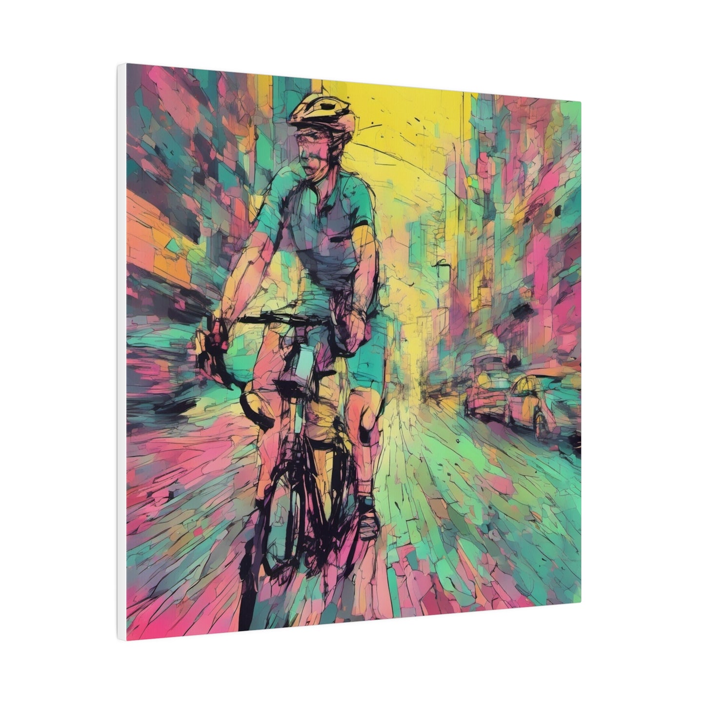 Man on bicycle in city Matte Canvas, Stretched, 0.75" - Various Sizes