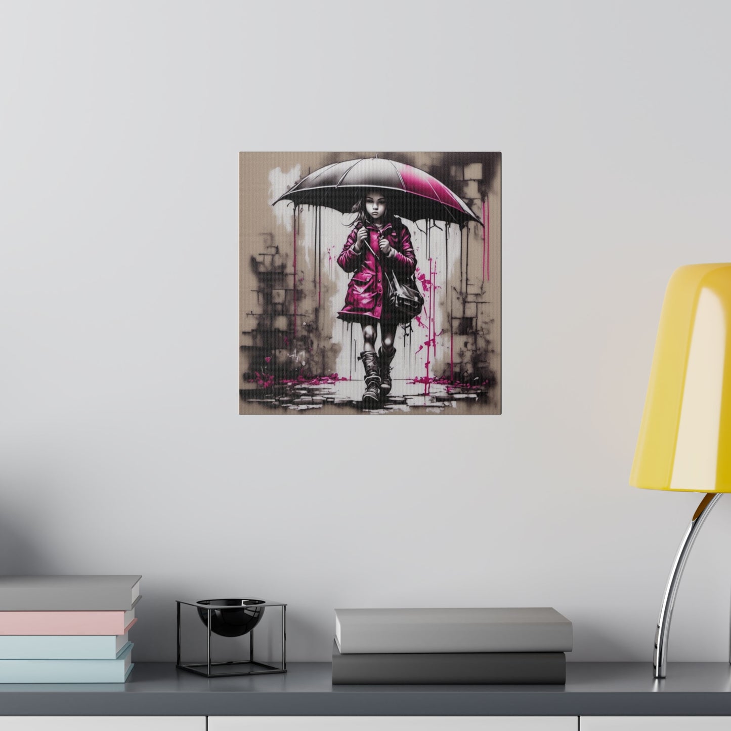 Girl in Pink with Umbrella Matte Canvas, Stretched, 0.75" - Various Sizes