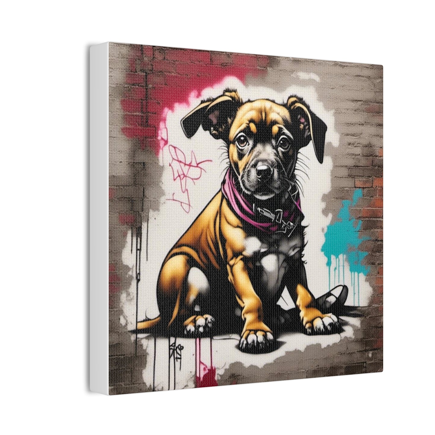 Dog, Sitting with Red and Teal Canvas Stretched, 0.75" - Various Sizes