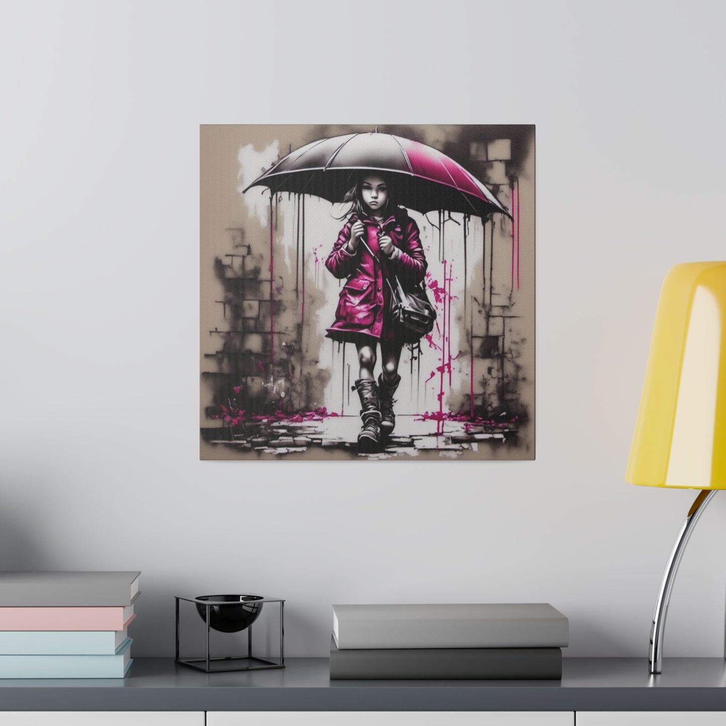 Girl in Pink with Umbrella Matte Canvas, Stretched, 0.75" - Various Sizes