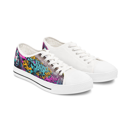 Purple Haired Girl Against Wall Women's Low Top Sneakers