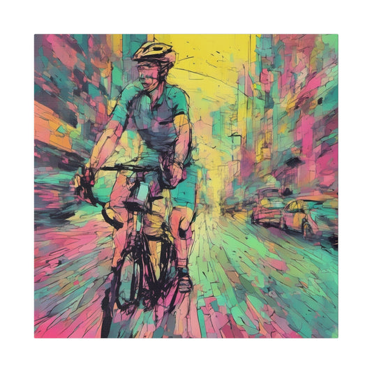 Man on bicycle in city Matte Canvas, Stretched, 0.75" - Various Sizes