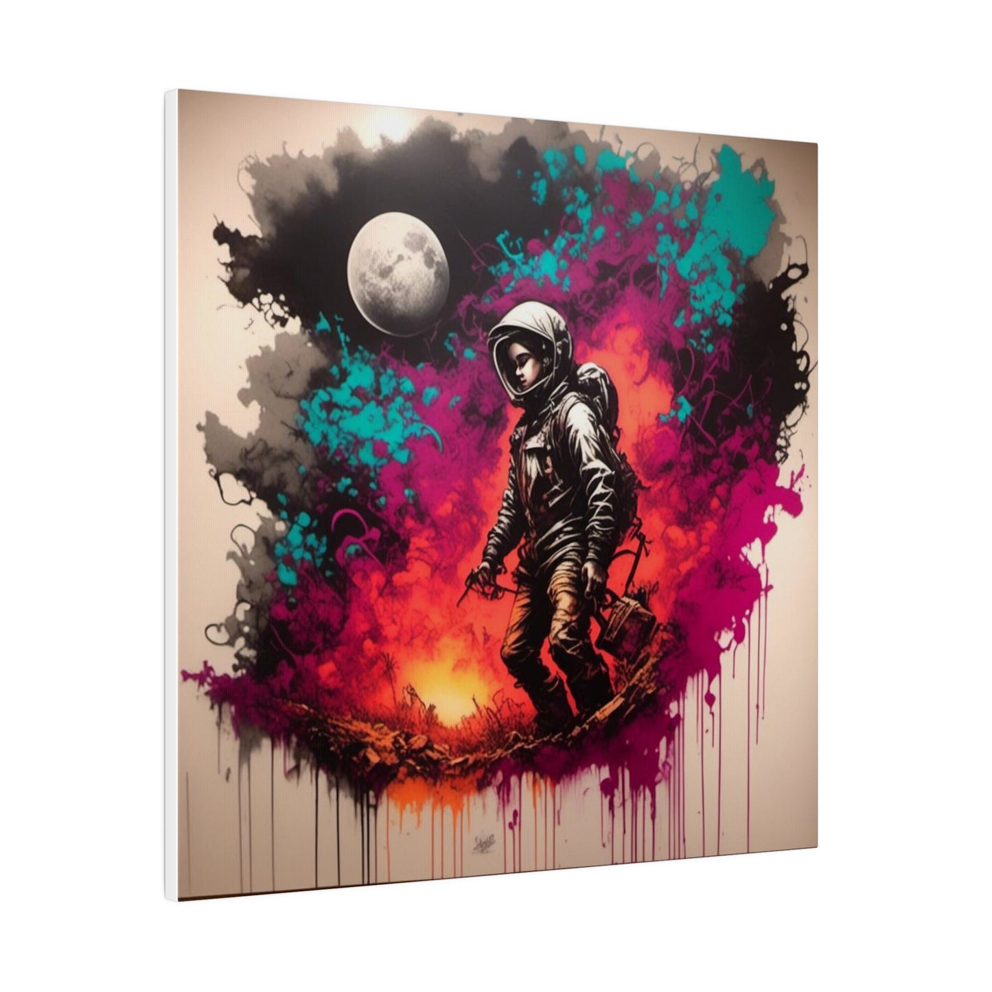 Boy in Spacesuit with Moon Backdrop Matte Canvas, Stretched, 0.75" - Various Sizes