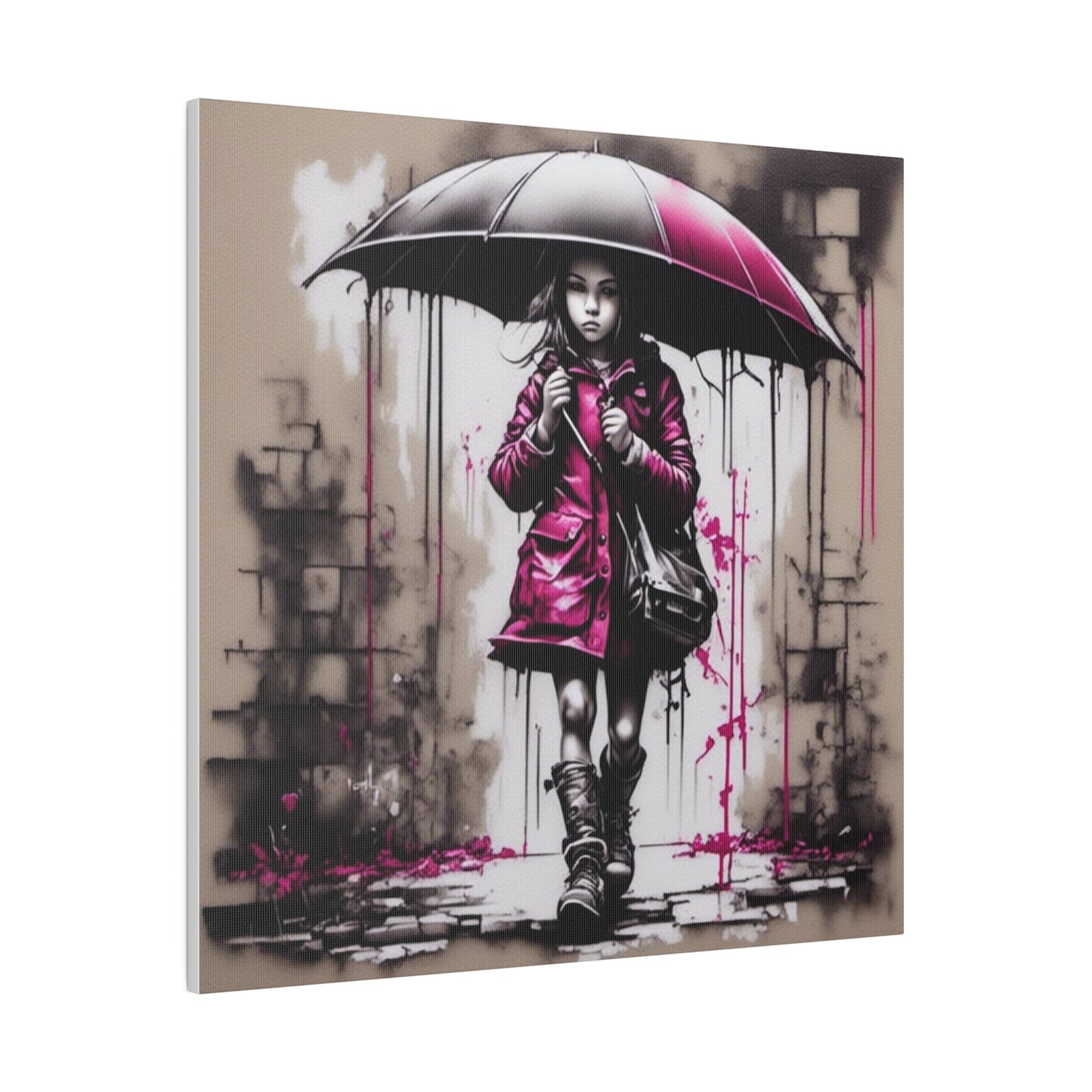 Girl in Pink with Umbrella Matte Canvas, Stretched, 0.75" - Various Sizes