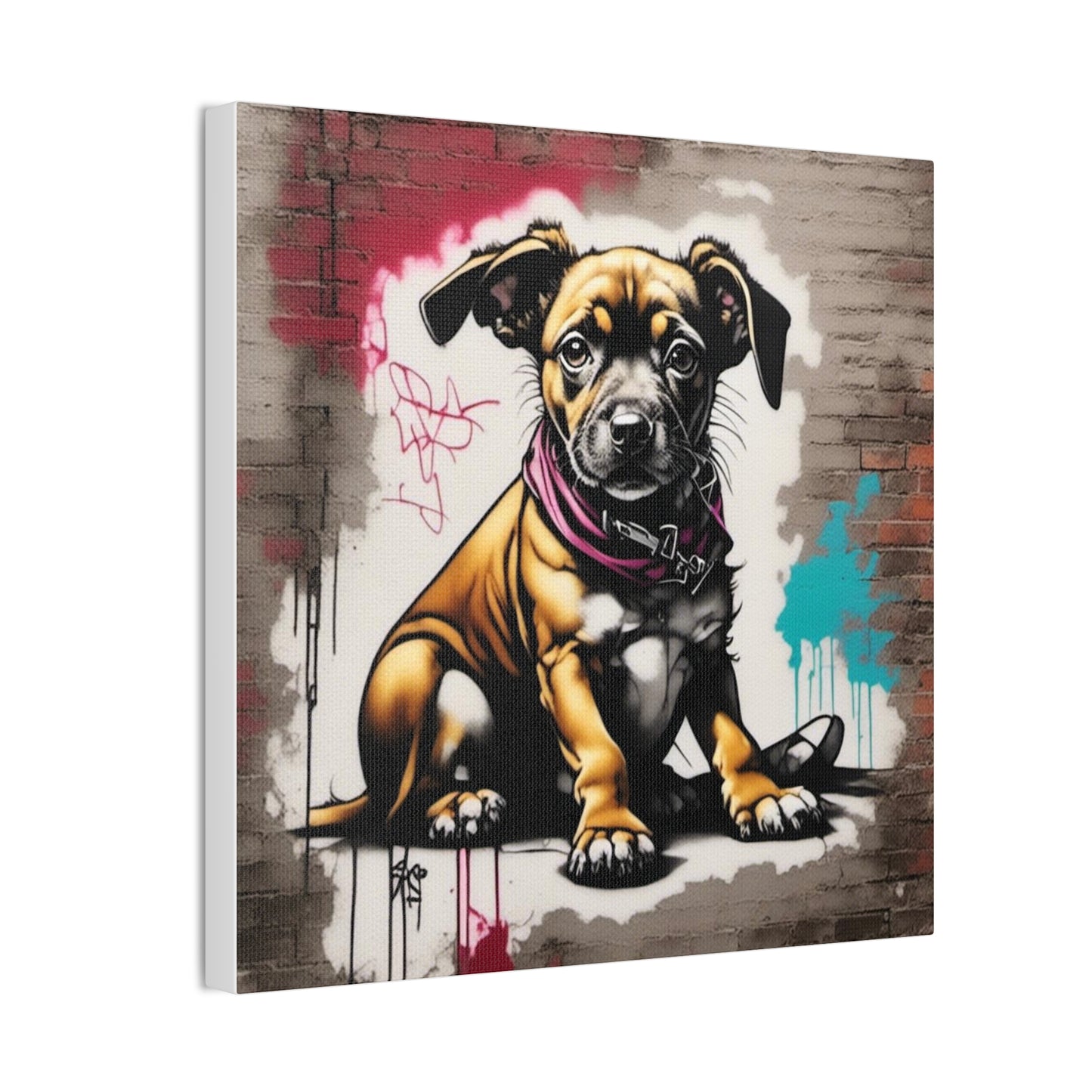 Dog, Sitting with Red and Teal Canvas Stretched, 0.75" - Various Sizes