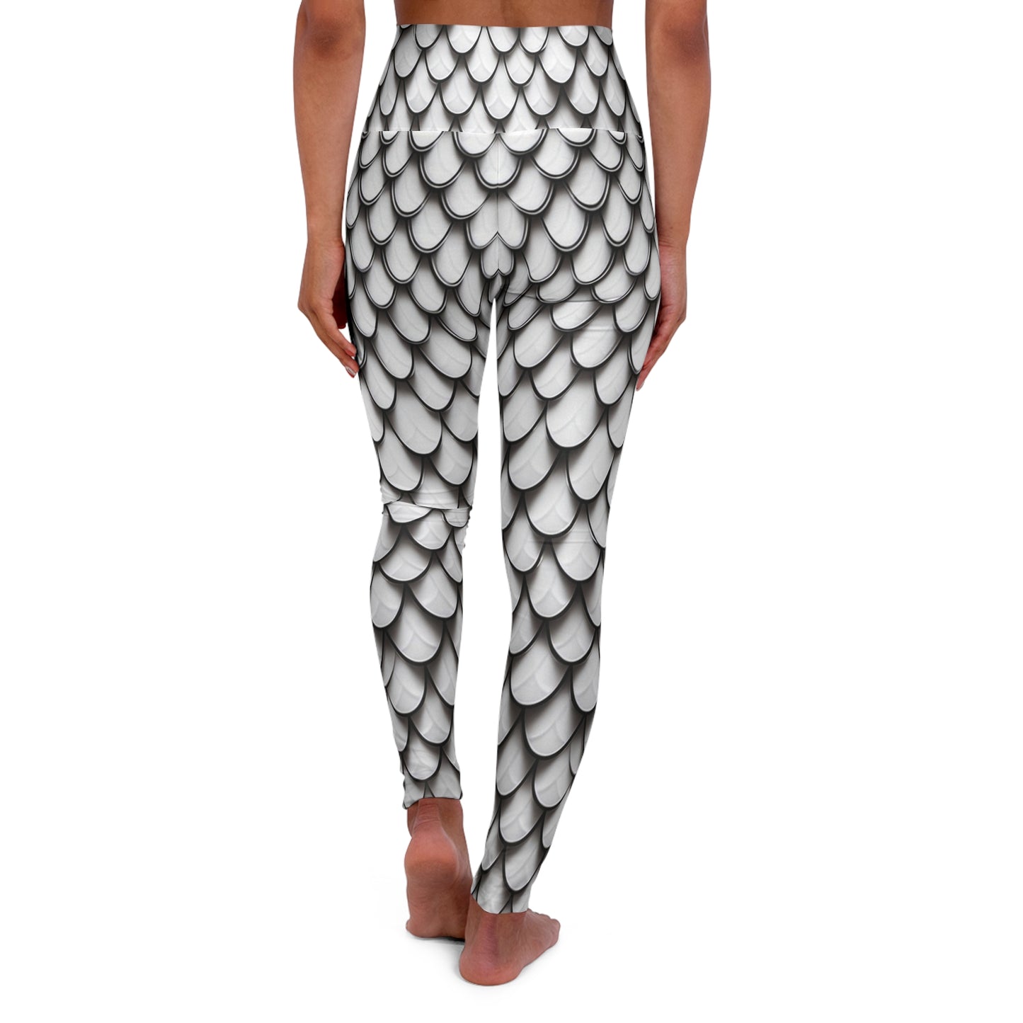 White Fish Scale Beauty High Waisted Yoga Leggings (AOP)