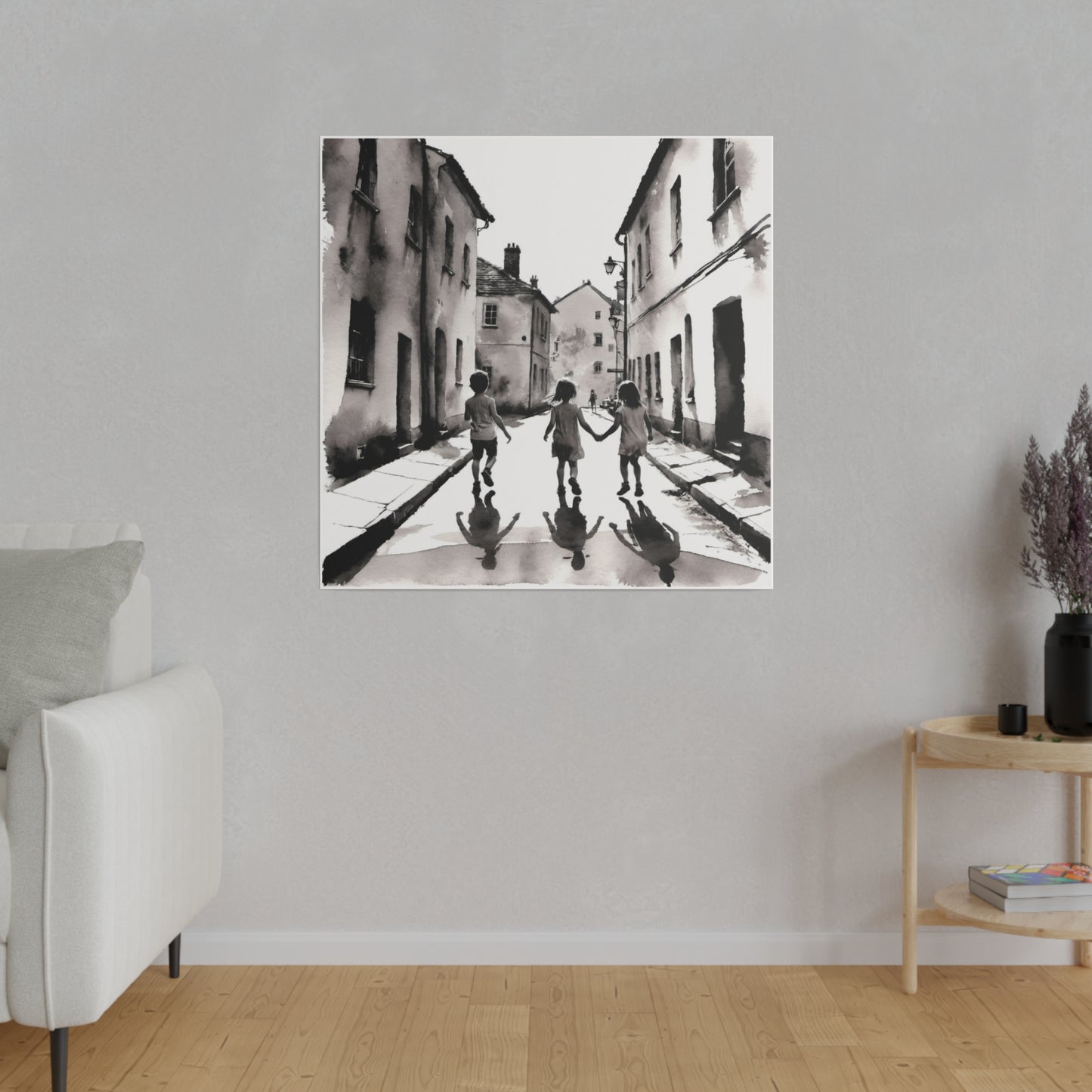 Children Playing in the Street Matte Canvas, Stretched, 0.75" Various Sizes