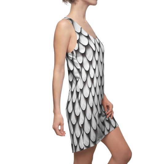 White Fish Scale Women's Cut & Sew Racerback Dress (AOP)