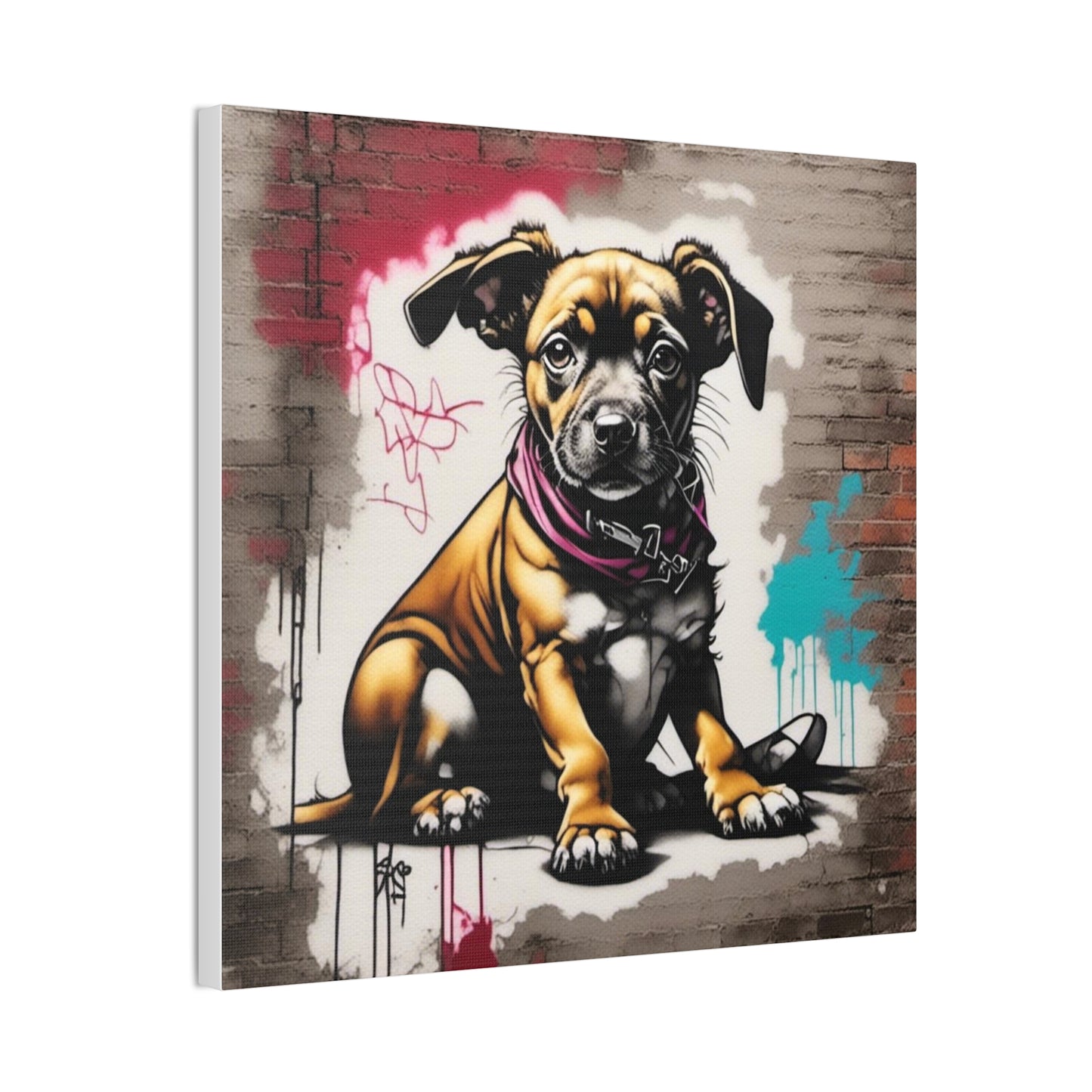 Dog, Sitting with Red and Teal Canvas Stretched, 0.75" - Various Sizes