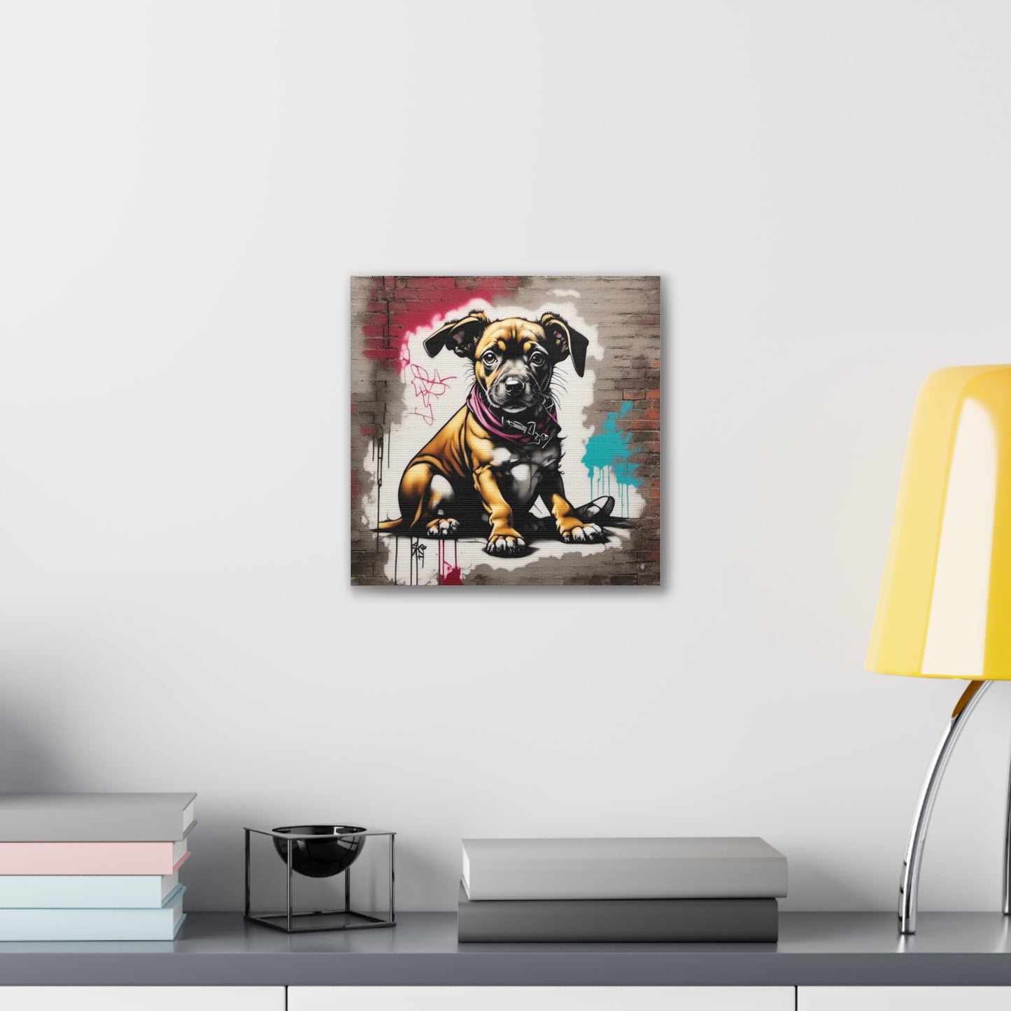 Dog, Sitting with Red and Teal Canvas Stretched, 0.75" - Various Sizes