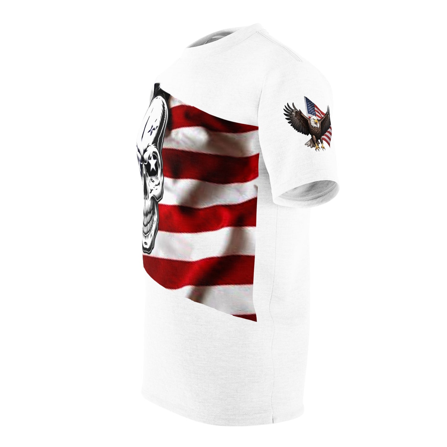 USA Flag with Skull and Protos Logo Unisex Cut & Sew Tee (AOP)