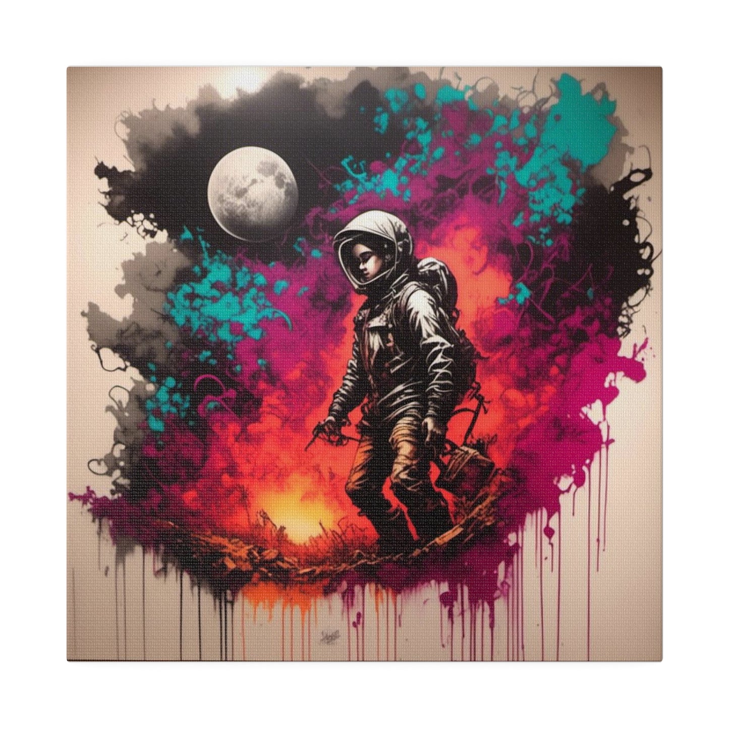 Boy in Spacesuit with Moon Backdrop Matte Canvas, Stretched, 0.75" - Various Sizes