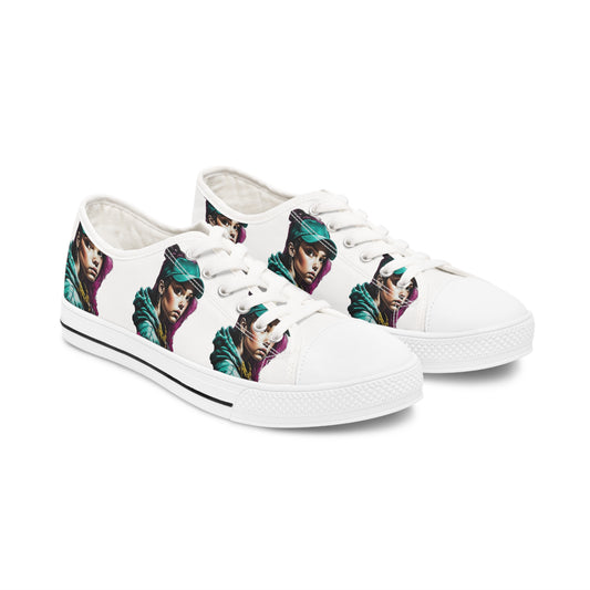 Purple Haired Girl with Green Hat Women's Low Top Sneakers