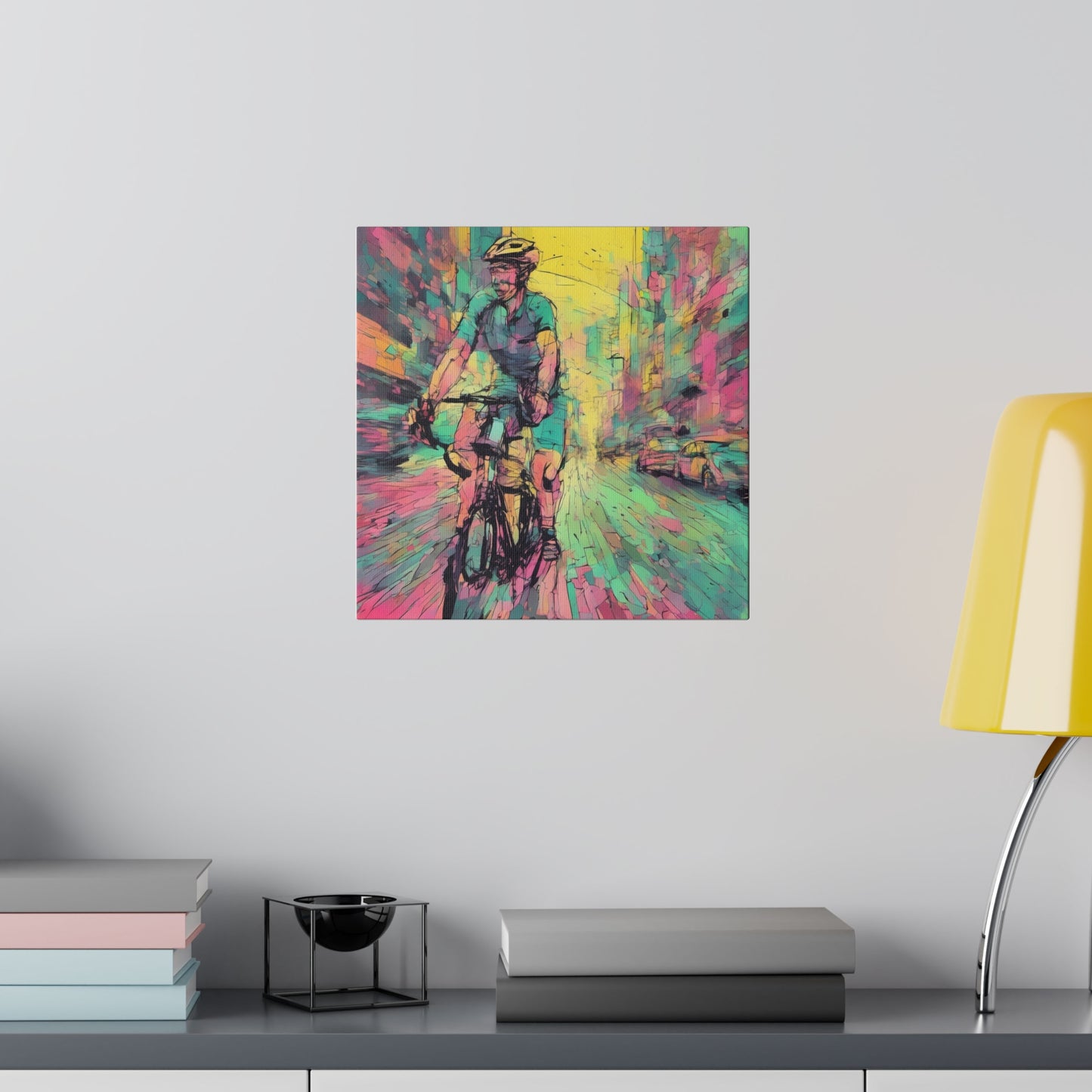 Man on bicycle in city Matte Canvas, Stretched, 0.75" - Various Sizes