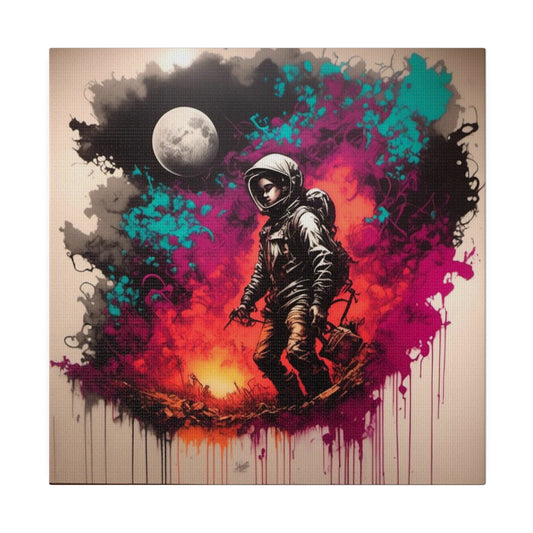 Boy in Spacesuit with Moon Backdrop Matte Canvas, Stretched, 0.75" - Various Sizes