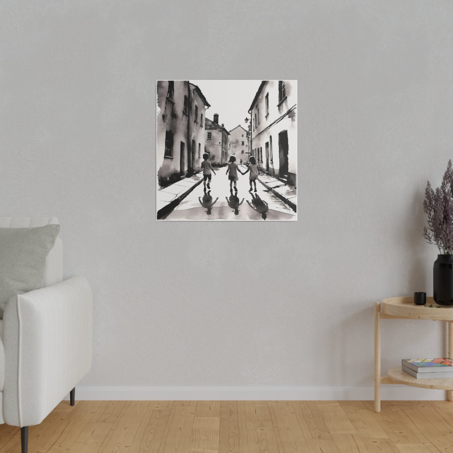 Children Playing in the Street Matte Canvas, Stretched, 0.75" Various Sizes