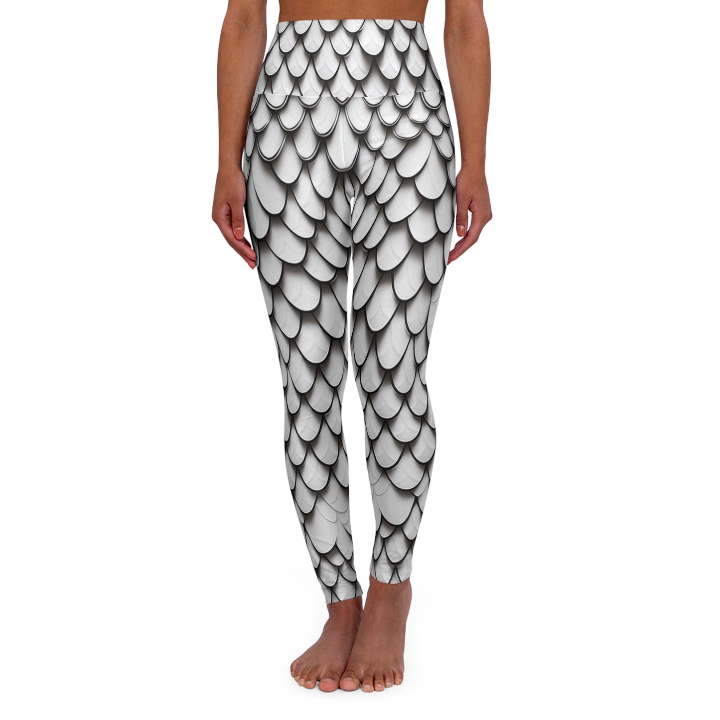 White Fish Scale Beauty High Waisted Yoga Leggings (AOP)