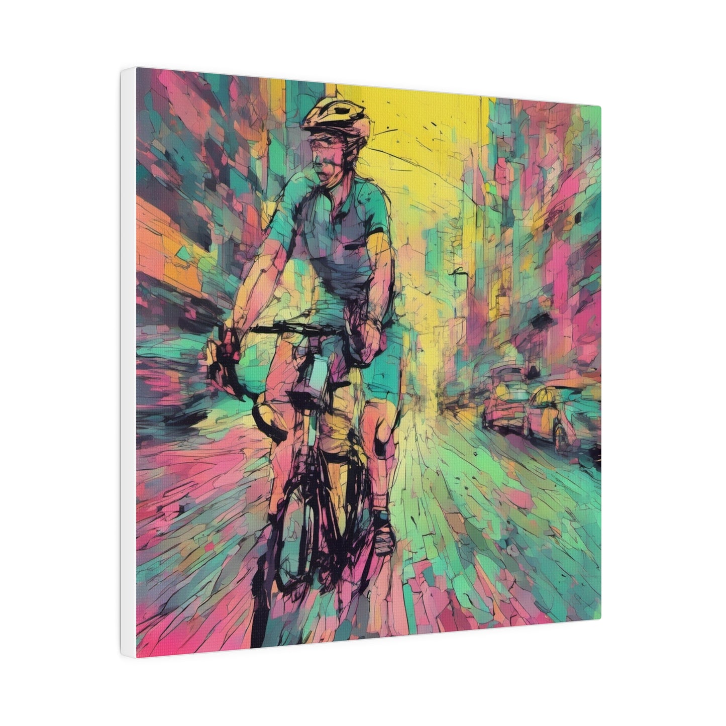 Man on bicycle in city Matte Canvas, Stretched, 0.75" - Various Sizes