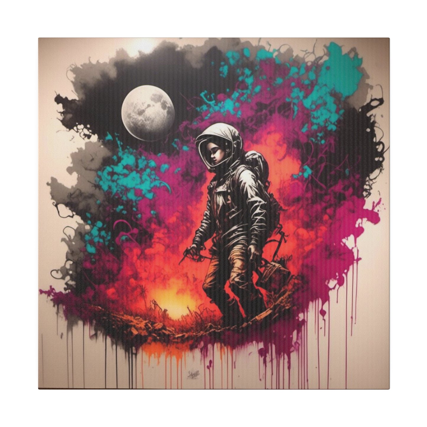 Boy in Spacesuit with Moon Backdrop Matte Canvas, Stretched, 0.75" - Various Sizes