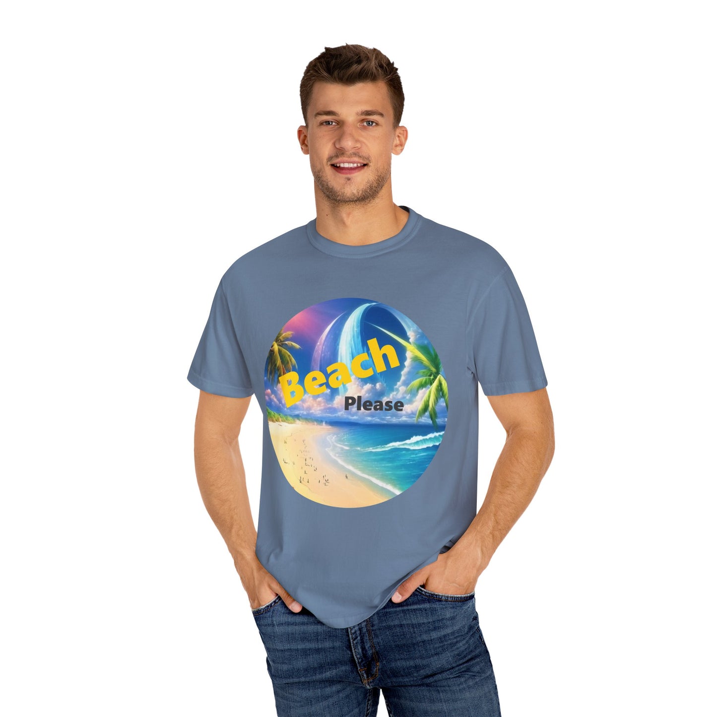 Beach Please Funny Garment-Dyed T-shirt