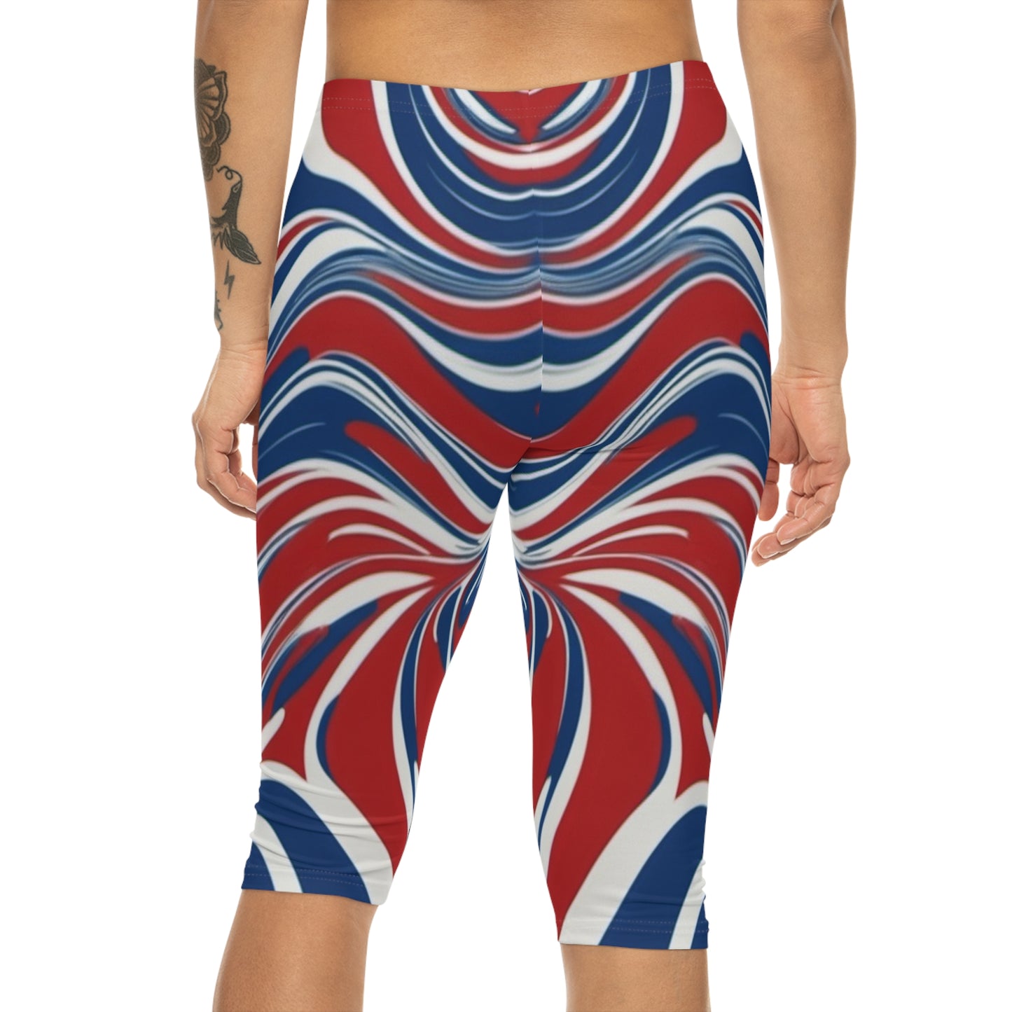 Red, White, Blue Swirl Women’s Capri Leggings (AOP)