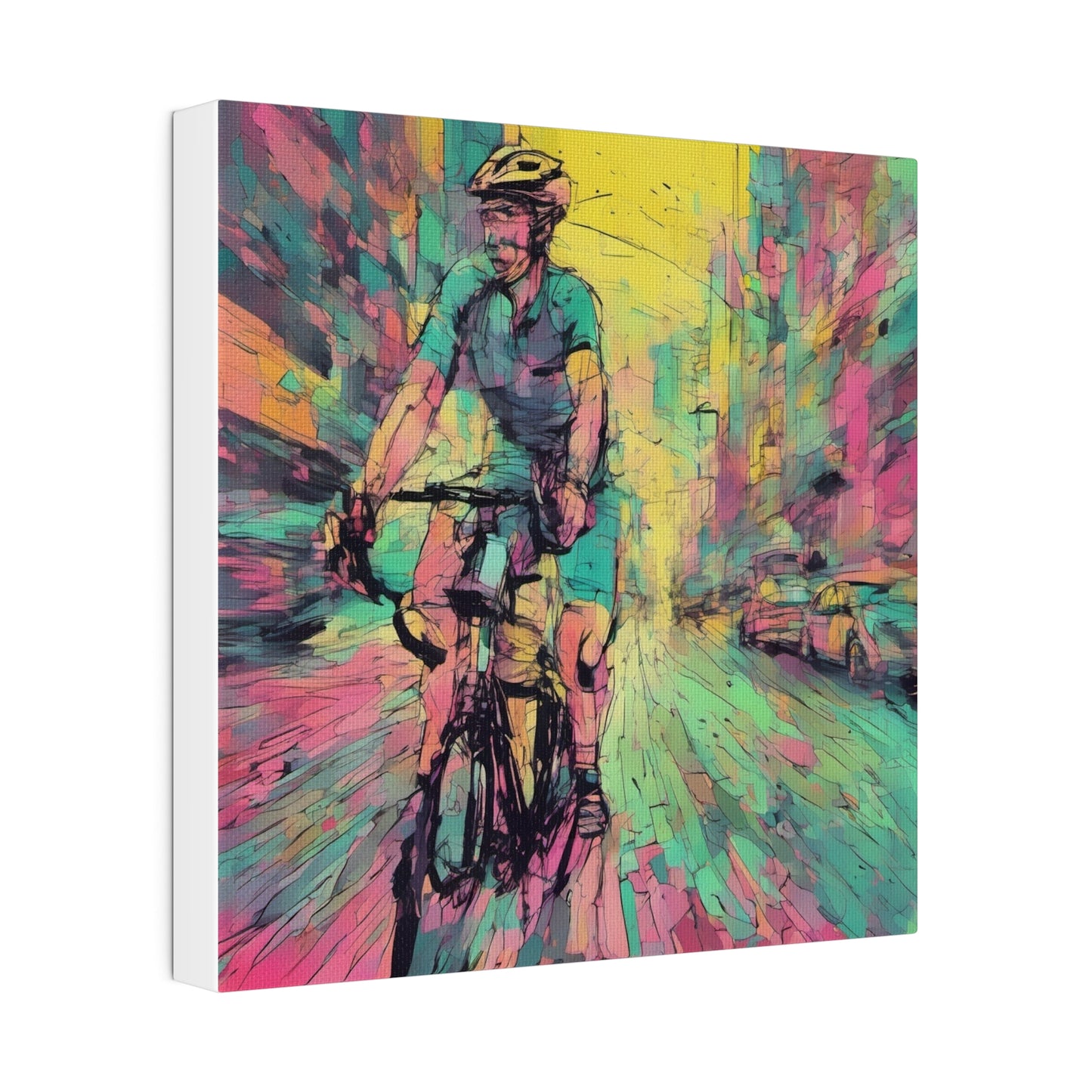 Man on bicycle in city Matte Canvas, Stretched, 0.75" - Various Sizes