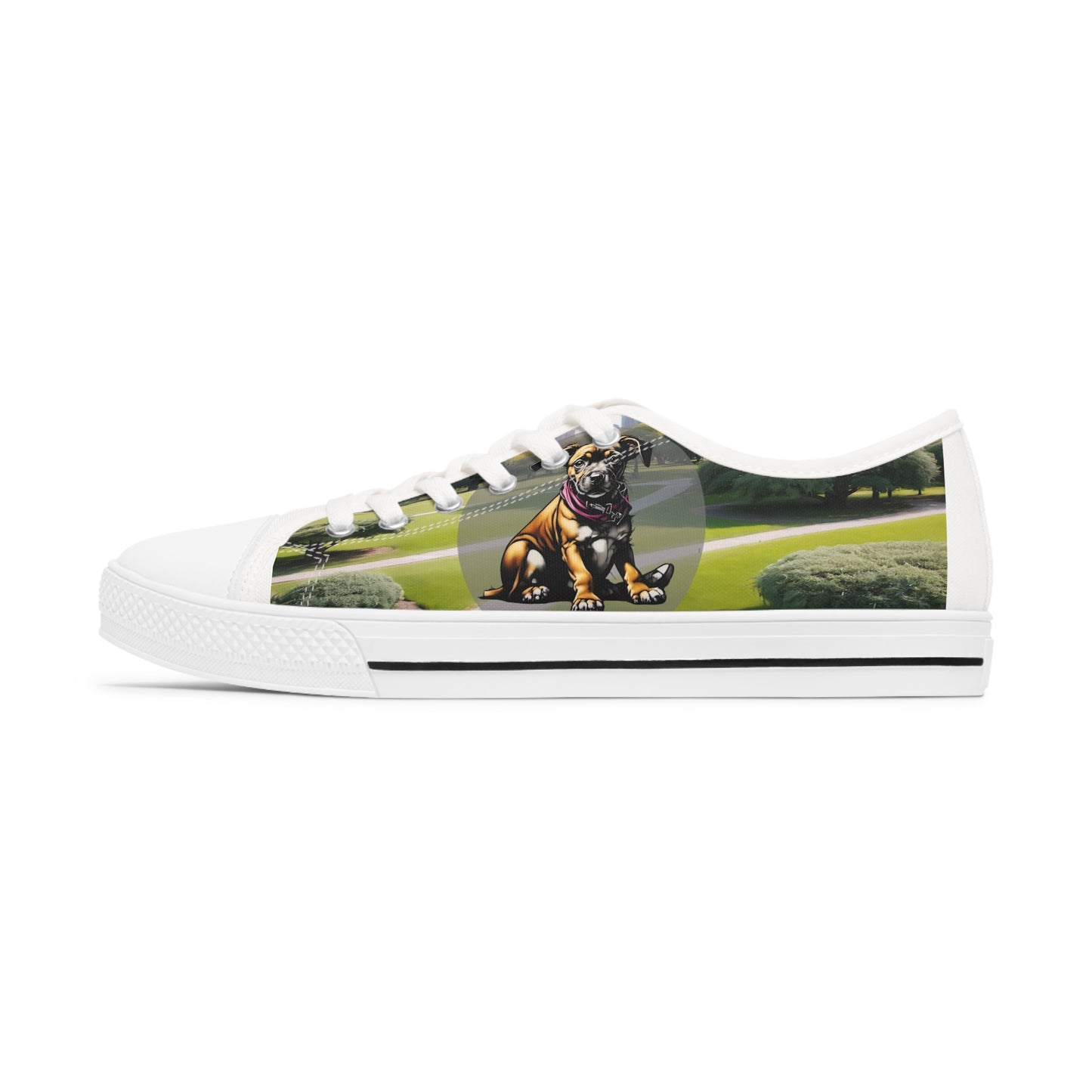 Dog with Purple Collar in Park Women's Low Top Sneakers