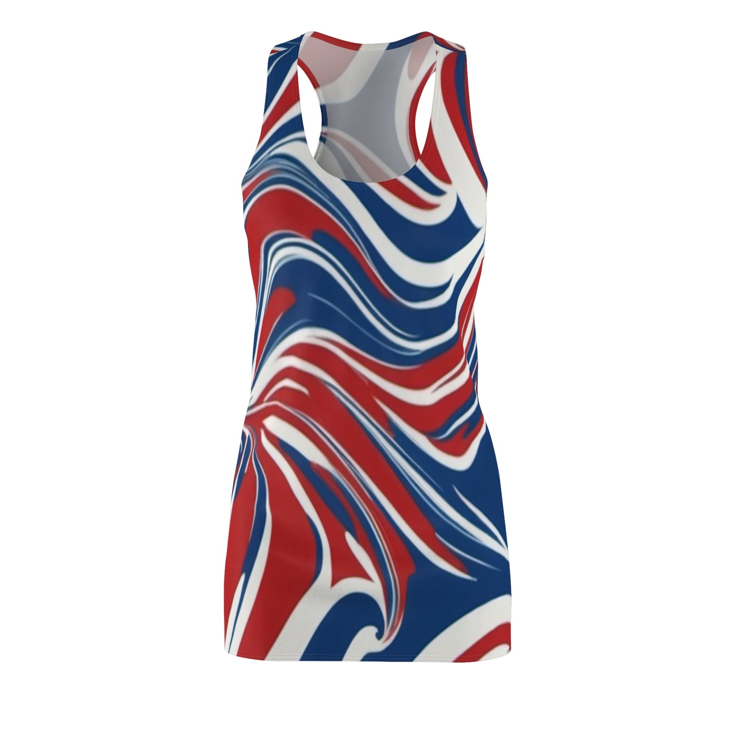 Red, White, Blue Swirl Women's Cut & Sew Racerback Dress (AOP)