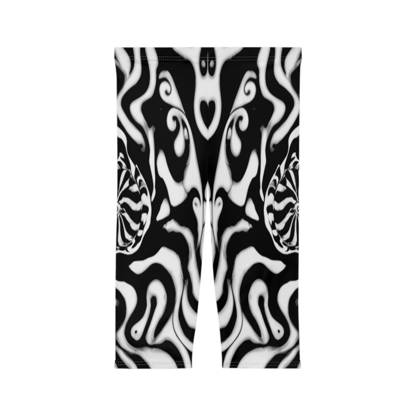 Black and White Center Swirl Women’s Capri Leggings (AOP)