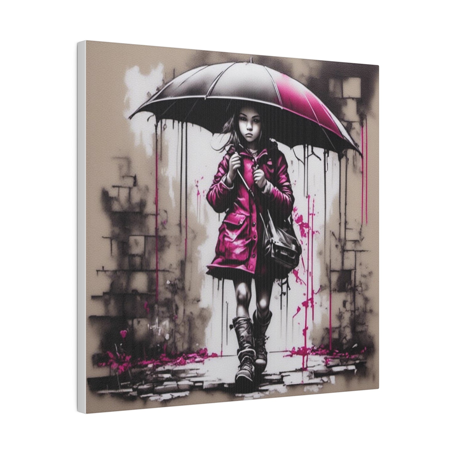 Girl in Pink with Umbrella Matte Canvas, Stretched, 0.75" - Various Sizes