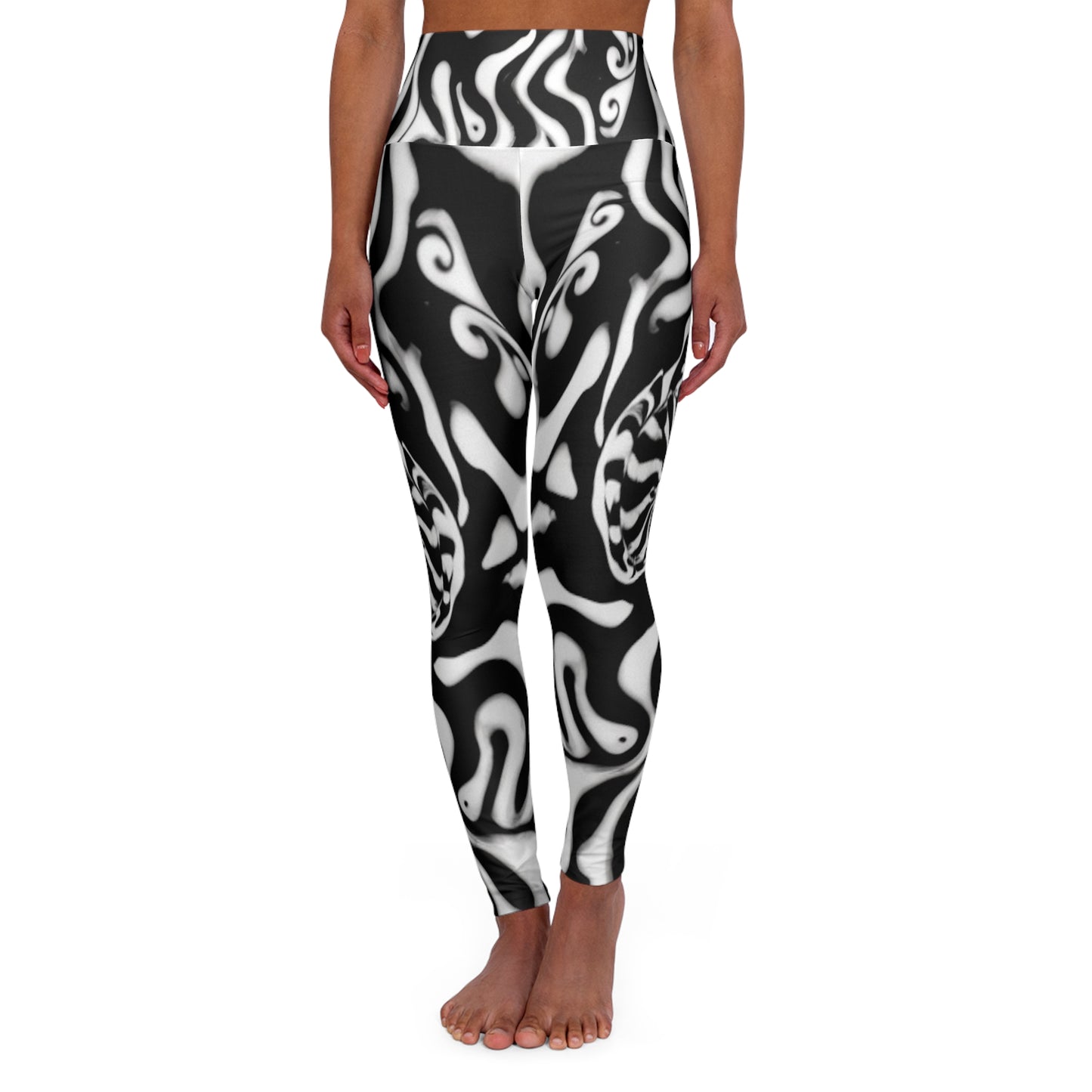 Black and White Center Swirl High Waisted Yoga Leggings (AOP)