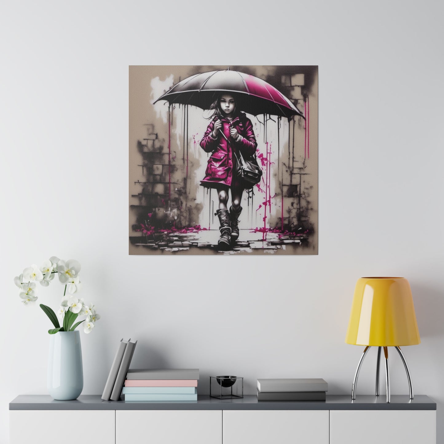 Girl in Pink with Umbrella Matte Canvas, Stretched, 0.75" - Various Sizes