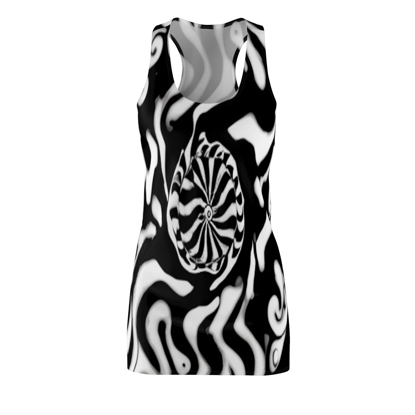 Black and White Women's Cut & Sew Racerback Dress (AOP)