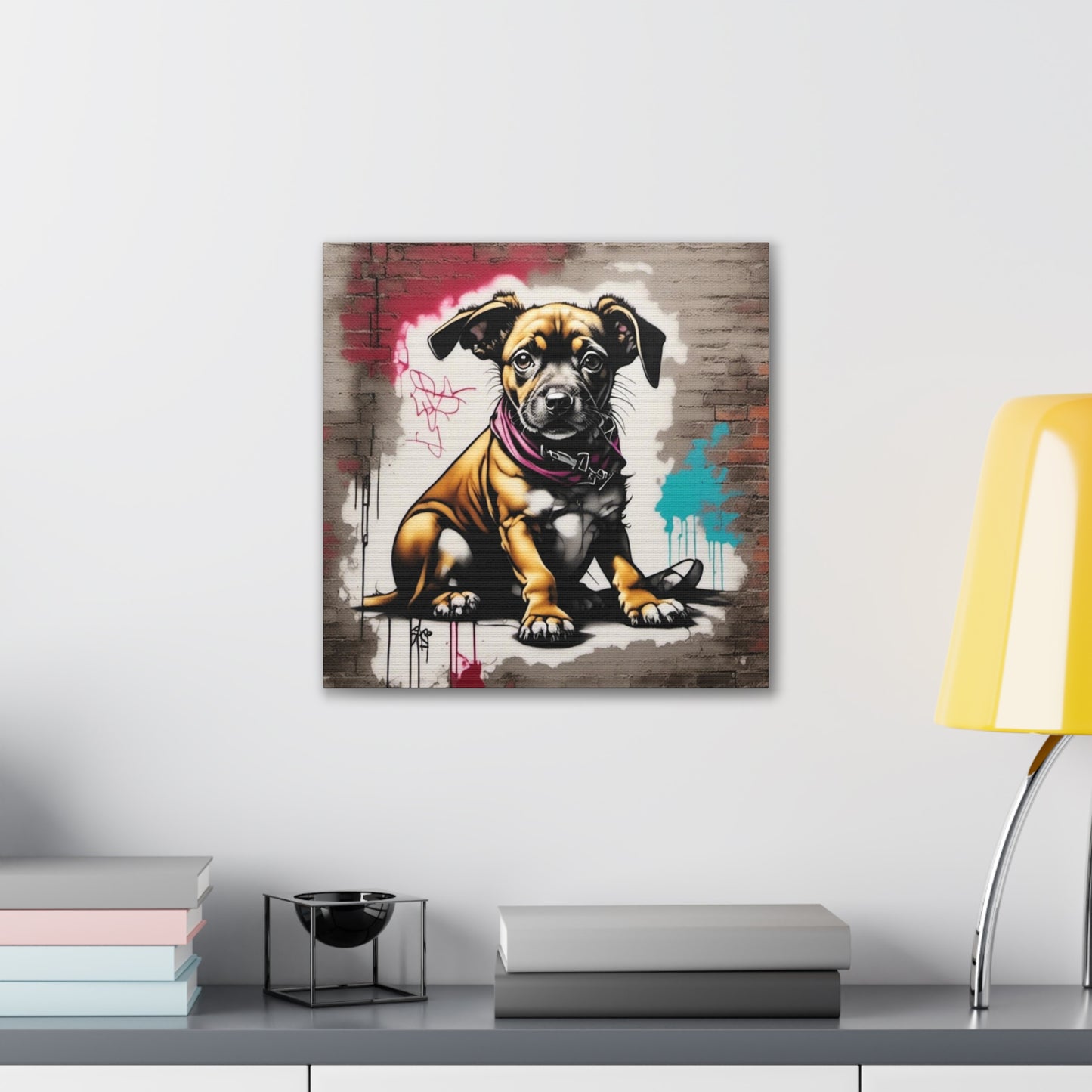 Dog, Sitting with Red and Teal Canvas Stretched, 0.75" - Various Sizes