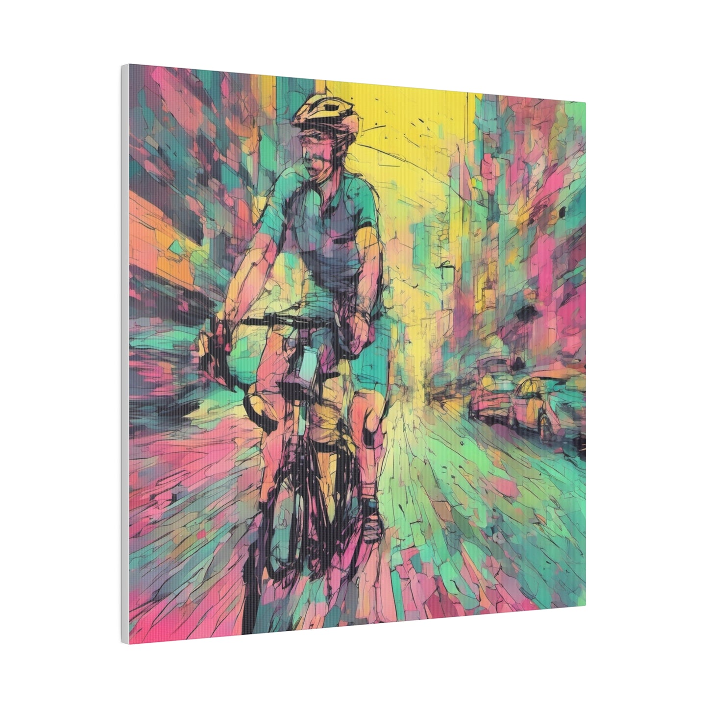 Man on bicycle in city Matte Canvas, Stretched, 0.75" - Various Sizes