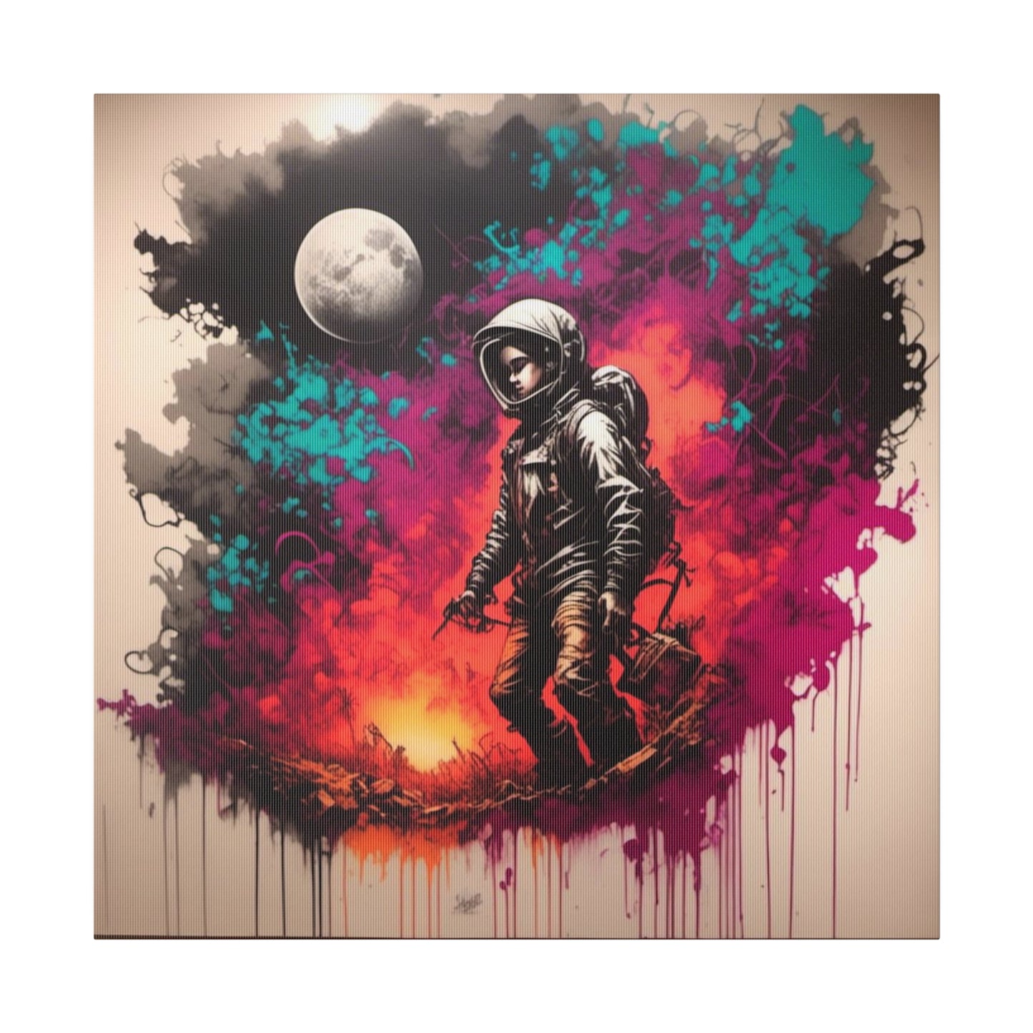 Boy in Spacesuit with Moon Backdrop Matte Canvas, Stretched, 0.75" - Various Sizes