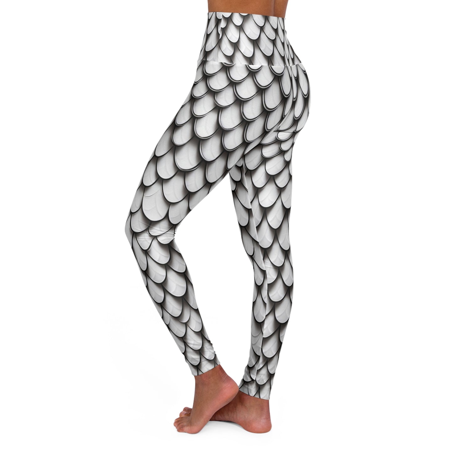 White Fish Scale Beauty High Waisted Yoga Leggings (AOP)