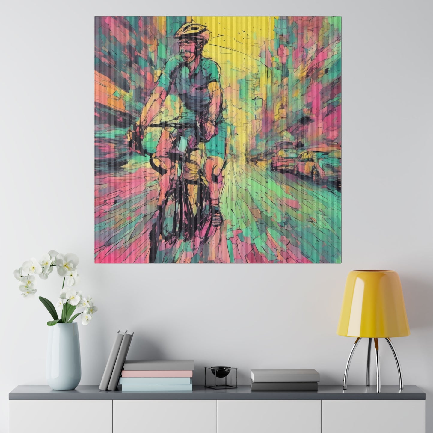 Man on bicycle in city Matte Canvas, Stretched, 0.75" - Various Sizes