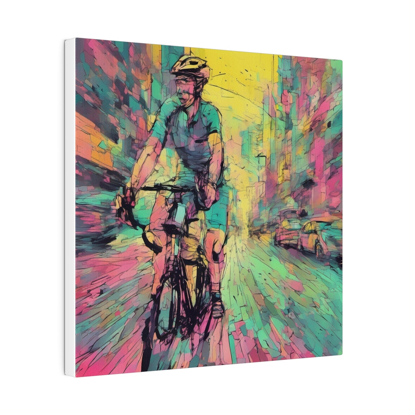 Man on bicycle in city Matte Canvas, Stretched, 0.75" - Various Sizes