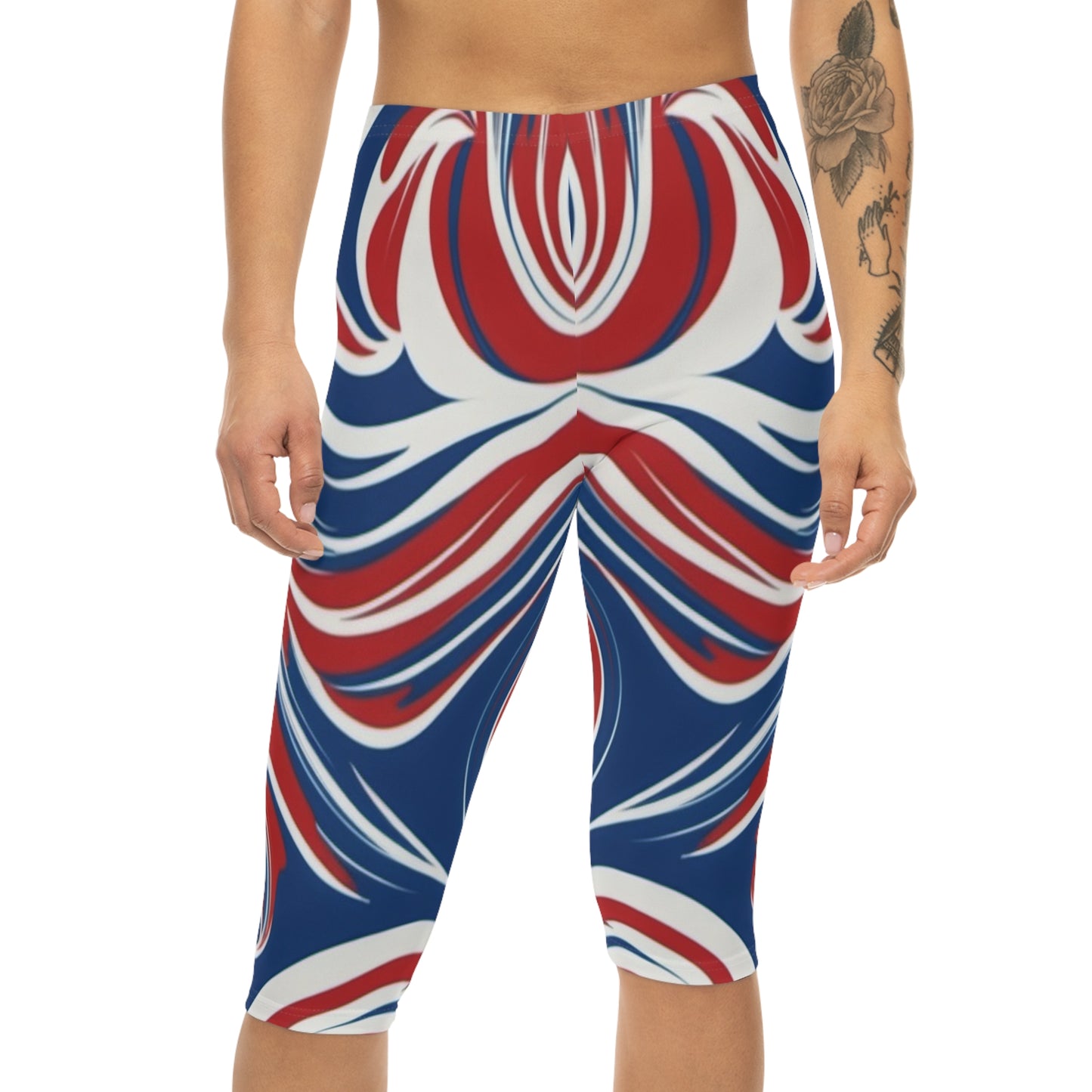 Red, White, Blue Swirl Women’s Capri Leggings (AOP)