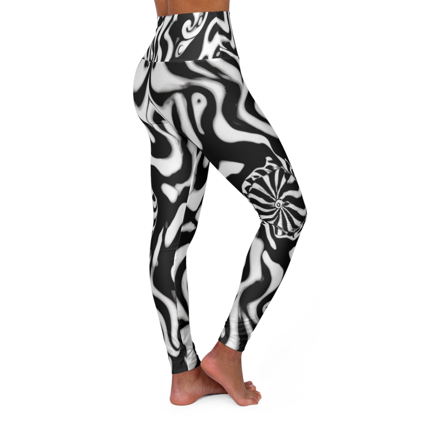 Black and White Center Swirl High Waisted Yoga Leggings (AOP)