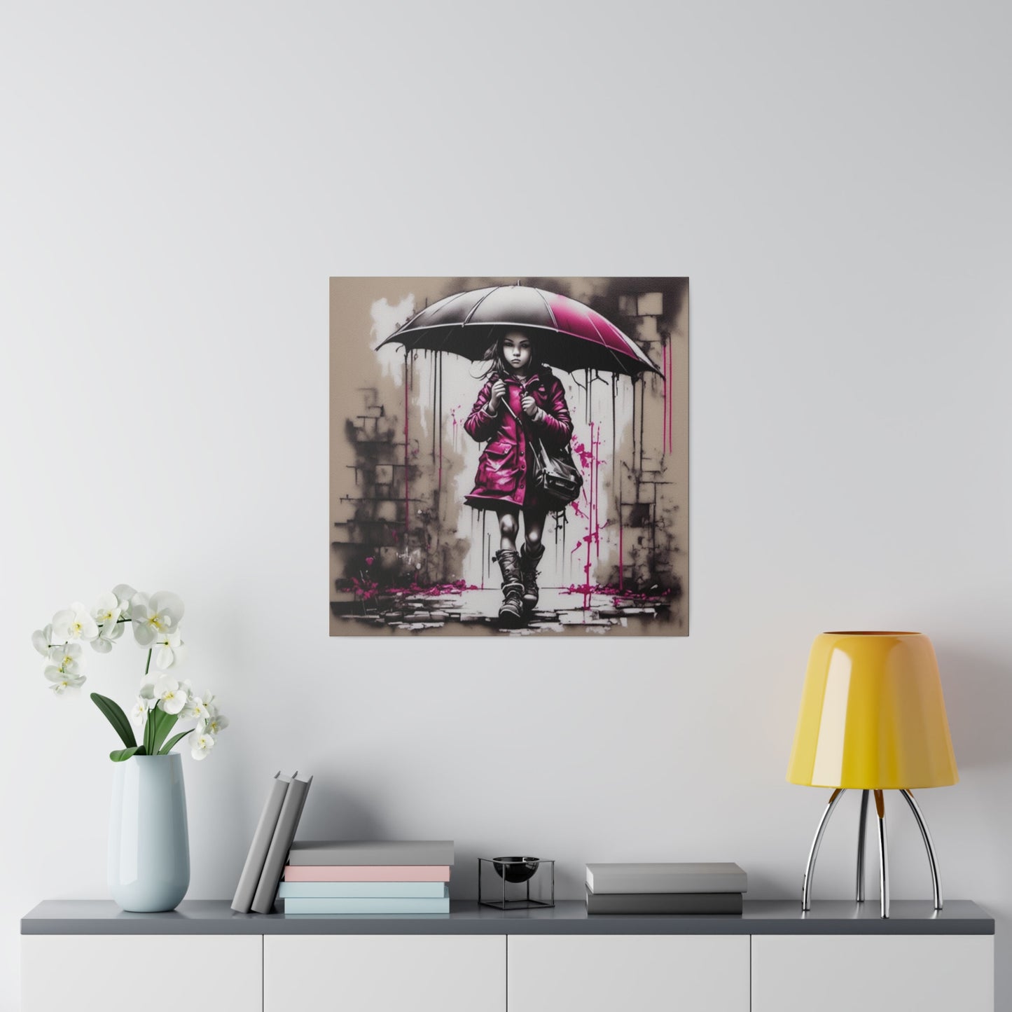 Girl in Pink with Umbrella Matte Canvas, Stretched, 0.75" - Various Sizes