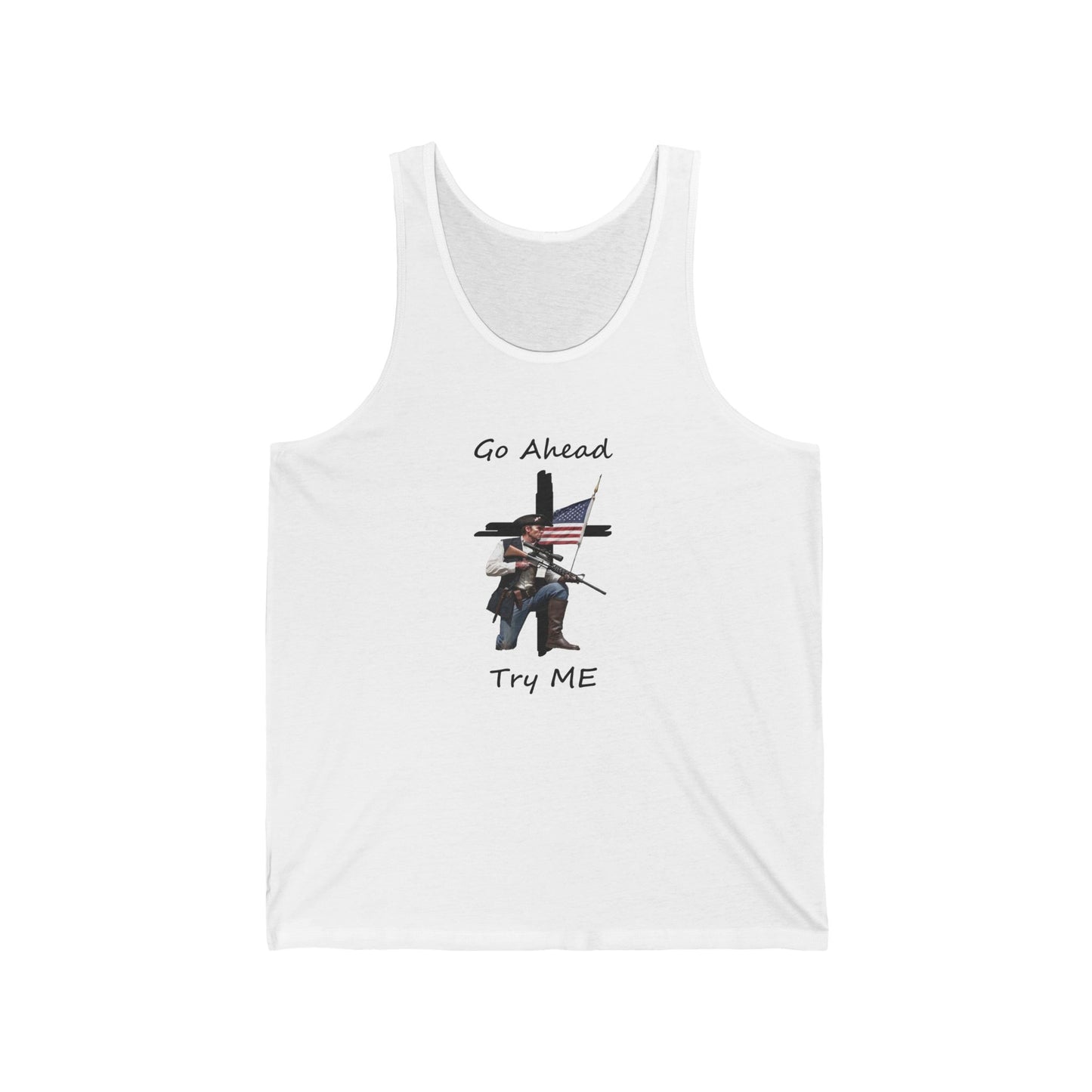 Go Ahead Try me Flag and Cross Unisex Jersey Tank