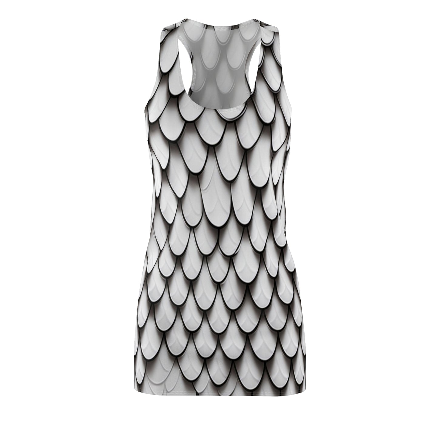 White Fish Scale Women's Cut & Sew Racerback Dress (AOP)