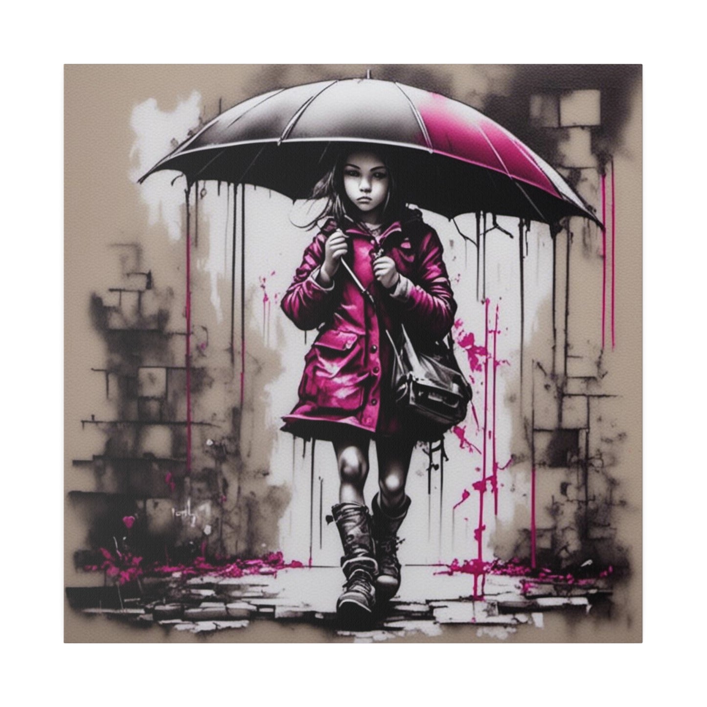 Girl in Pink with Umbrella Matte Canvas, Stretched, 0.75" - Various Sizes