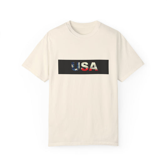 USA American Eagle Front and Back Print Garment-Dyed T-shirt