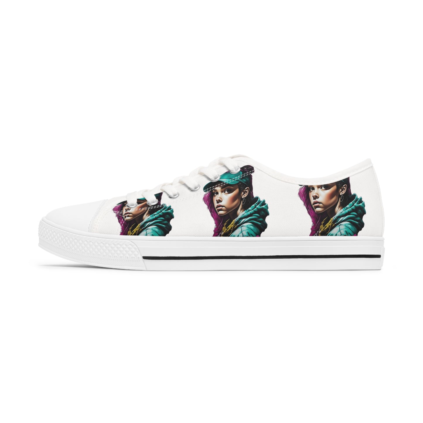 Purple Haired Girl with Green Hat Women's Low Top Sneakers