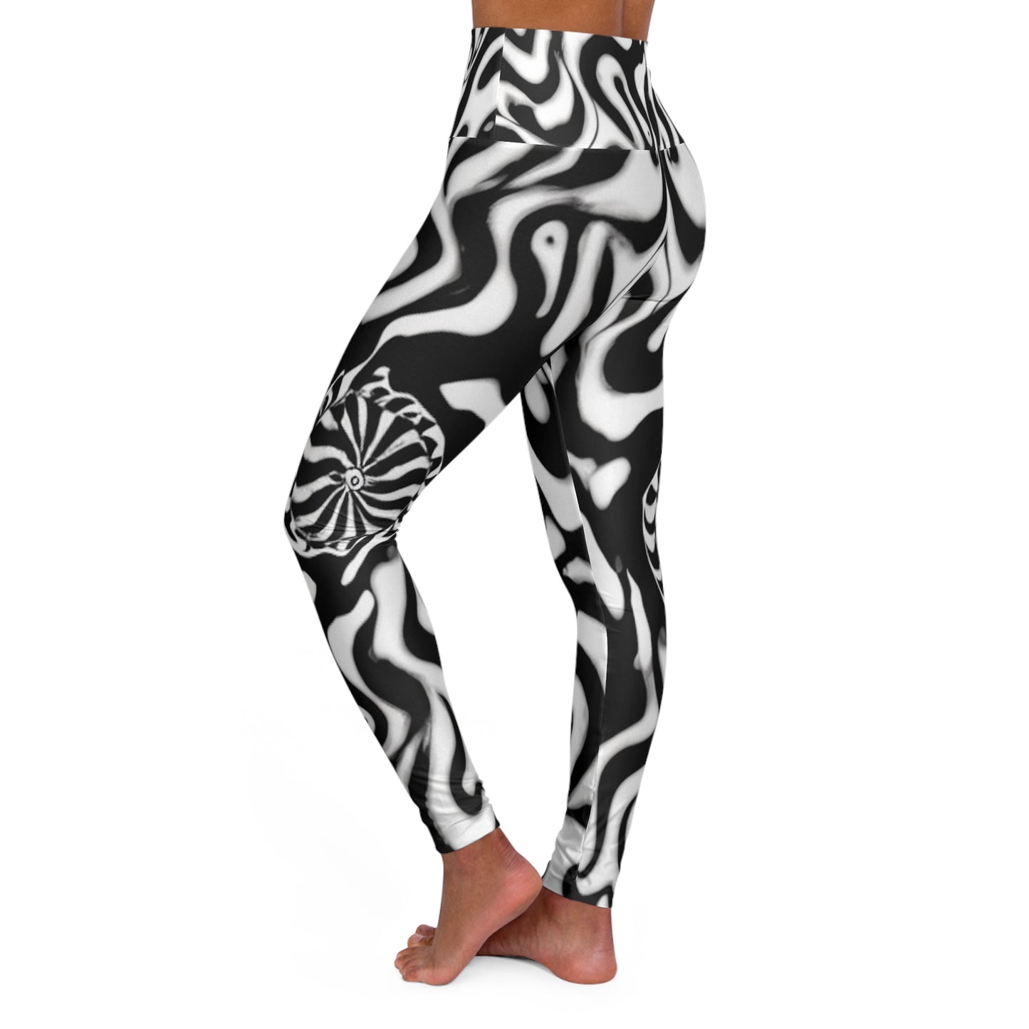 Black and White Center Swirl High Waisted Yoga Leggings (AOP)