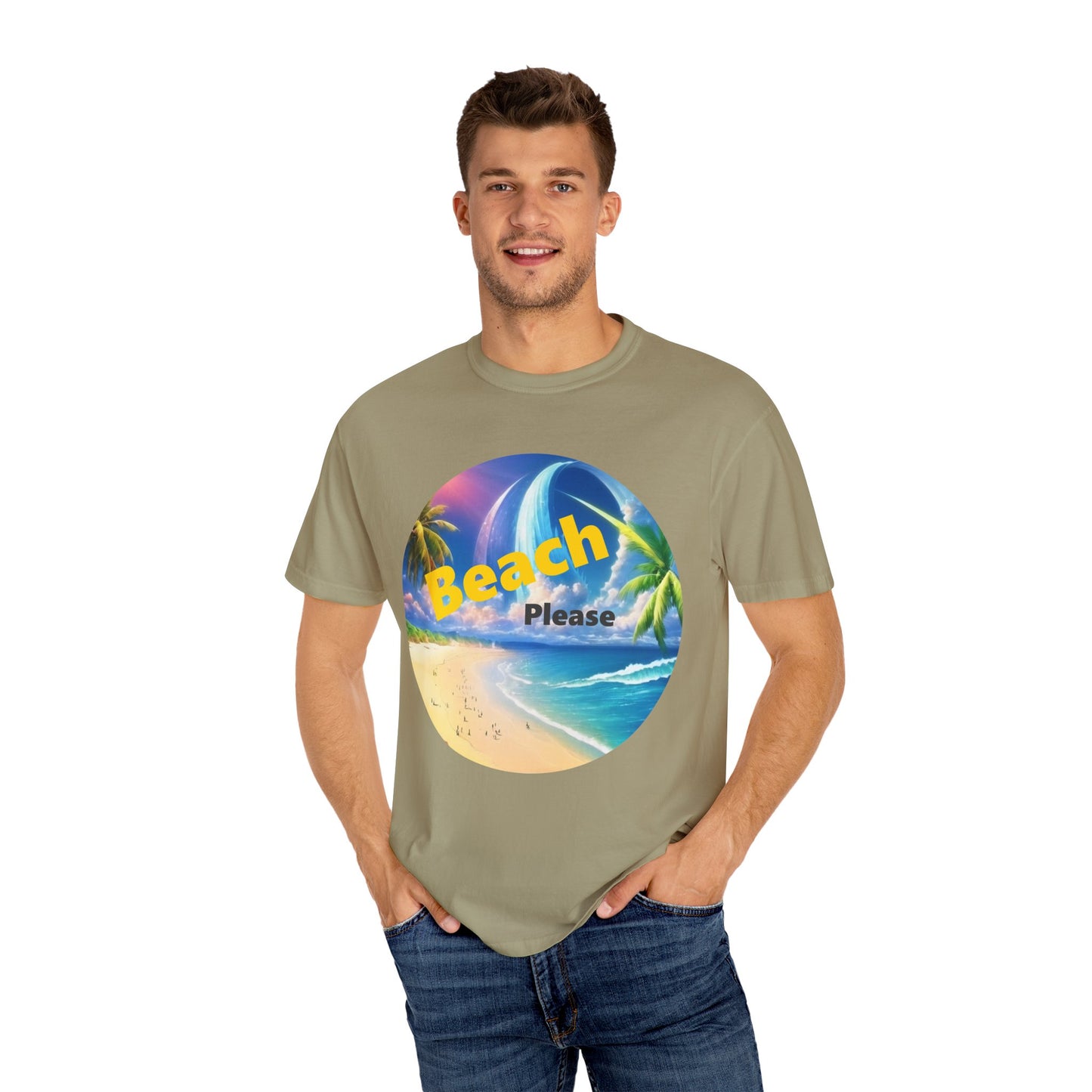 Beach Please Funny Garment-Dyed T-shirt