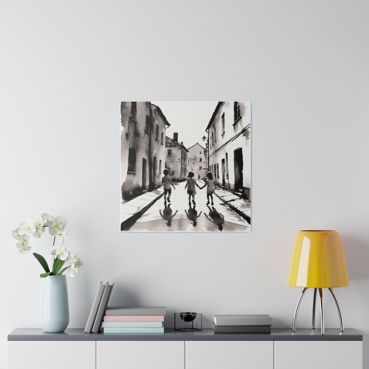 Children Playing in the Street Matte Canvas, Stretched, 0.75" Various Sizes